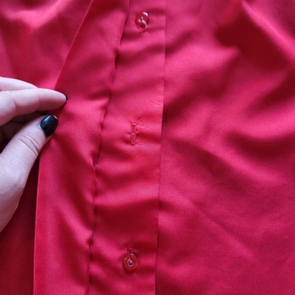 Joanna Vintage Polyester Button Down Red Size 8 - image 3